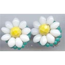 SALE White Glass Daisey Earrings #2216946