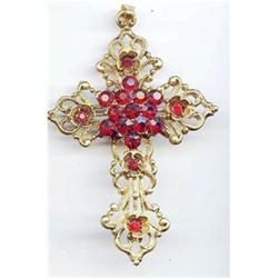 SALE Large Cross Pendant.with Red Rhinestones #2217126