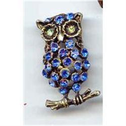 SALE Blue and Green Rhinestone Owl Pin #2217144