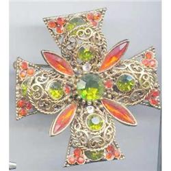 SALE Rhinestone Cross Pin Lime green and orange#2217368