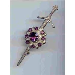 SALE Sword Pin with Amethyst Color Rhinestone  #2217397