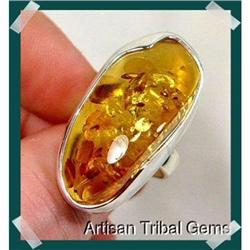 OUTSTANDING Natural Baltic Amber Sterling Ring#2218096