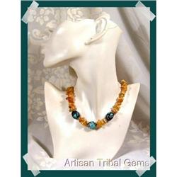 BUTTER Baltic Amber Turquoise Nugget Choker #2218106