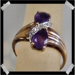Amethyst Diamond 10k Gold Ring~Size 6.5  #2218200