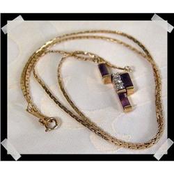 Amethyst Diamond Stamped 14k Cross Necklace #2218202