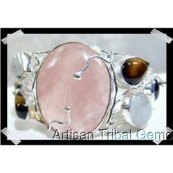 Brilliant Rose Quartz Gemstone Sterling Cuff #2218222