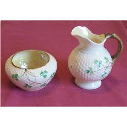 Irish Belleek Cream and Sugar  - 2nd Black Mark#2218280