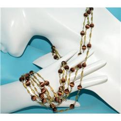 BRASS ART GLASS ANTIQUE FLAPPER NECKLACE Lot #2218287