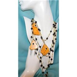BRASS Black Tiger Eye ANTIQUE NECKLACE Lot #2218288