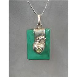 Malachite Peridot silver heart pendant necklace#2218428
