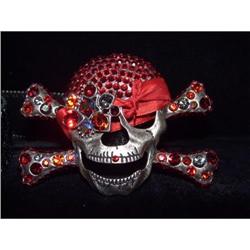 Red Black Pirate Swarovski Crystal Belt Buckle #2218442