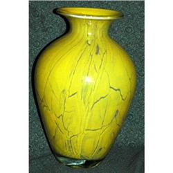 Huge Art Glass Urn Style Yellow/Marbled VASE  #2218537