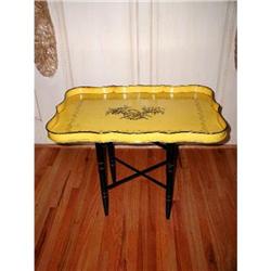 Tole Tray Table Yellow Black French C.1920-30 #2234220