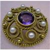 Image 1 : 14K GOLD BROOCH - AMETHYST & SEED PEARLS #2234280