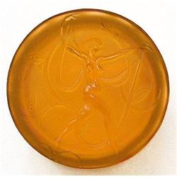 Art Nouveau Topaz Pressed Glass Powder Jar #2234464