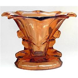 DOLLY SISTERS Deep Amber Glass Art Deco Vase #2234470