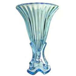 Ice Blue Art Deco Flared Ridged Rocket Vase #2234483