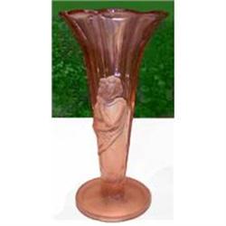 Czech Clear Pink & Satin Glass Emboss Lady Vase#2234498