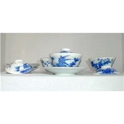 HIRADO BLUE , WHITE TEA BOWLS LIDS SAUCERS #2234640