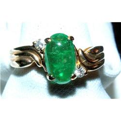 1 1/4 Carat Cabochon Emerald/Diamond Ring 14K #2234657