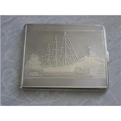 Antique Silver Cigarette Case with a Ship #2234666
