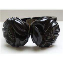 Bakelite Black Acorn Hinged Bangle #2234681