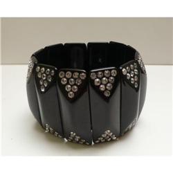 Bakelite Black & Rhinestsone Stretch Bracelet #2234682