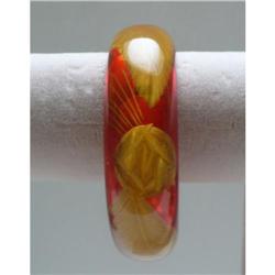 Bakelite  Raspberry Reverse Carved Feather #2234686