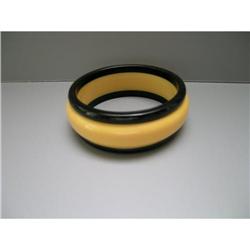 Bakelite Vintage Wide Black and Corn Bangle #2234692