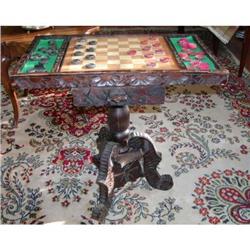Antique Arts & Crafts Handcarved Oak Checkers #2234698