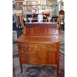 Antique Flaming Birch Washstand with Towel Rack#2234709