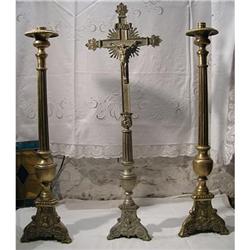 3 Religious Pieces of 2 Candlestick and cross  #2234721