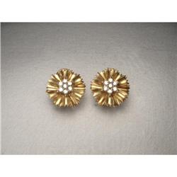 Rare Estate 14K YG Gold Diamond Floral Earrings#2234751