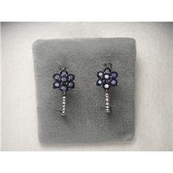 18K Black Gold Diamond Sapphire Floral Hoops #2234752