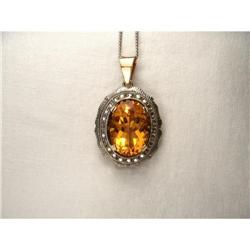18K Pink Gold Diamond Citrine Filigree Pendant #2234782