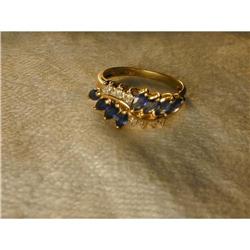 Estate 14K Gold Sapphire Diamond Filigree Ring #2234812