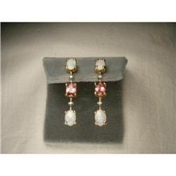 14K Gold Opal Pink Tourmaline Diamond Earrings #2234814