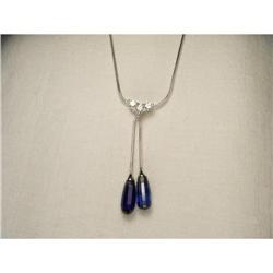 14K WG Briolette Sapphire Diamond Drop Necklace#2234816
