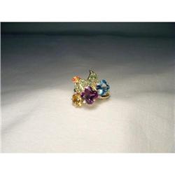 14K YG Citrine Amethyst Tsavorite Diamond Ring #2234820