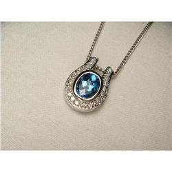 Estate 14K WG Gold Blue Topaz Diamond Pendant #2234823