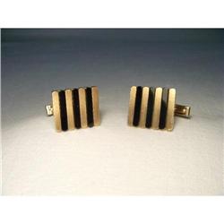 Estate 14K YG Gold Designer Onyx Mens Cufflinks#2234825