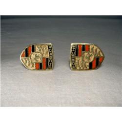 14K YG Porsche Crest Logo Enamel Mens Cufflinks#2234827