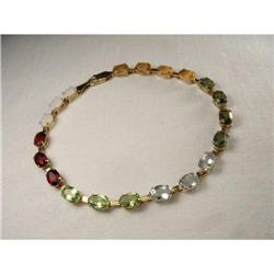 14K Gold Tourmaline Peridot Aquamarine Bracelet#2234829