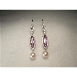 Estate 14K WG Diamond Amethyst Pearl Earrings #2234840