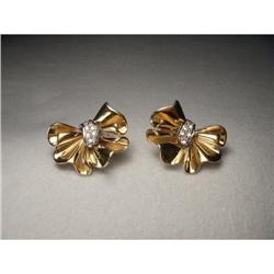 14K YG Gold Diamond Bow Clip-on Clipon Earrings#2234847