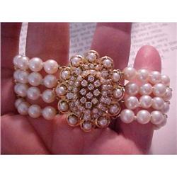 Art Deco Pearls Diamonds 14k Bracelet #2234896