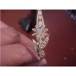14k Vintage Bangle with Opals & Seed Pearls #2234899