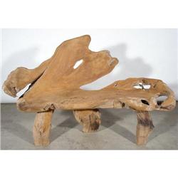 RARE PRIMITIVE ANTIQUE TEAK ROOT RUSTIC BENCH #2234951