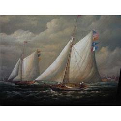 ANTIQUE 1900'S OLD WORLD OIL CLOTHE ART #2234978
