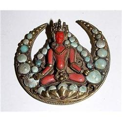 Antique Turquoise & Cornelian Buddhist Brooch #2235041